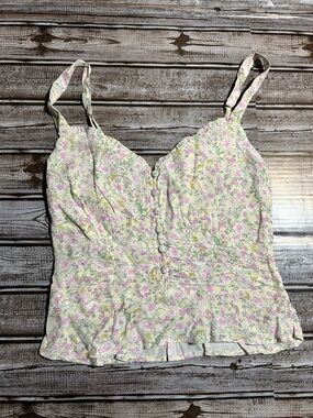 Elodie Floral Button-Front Camisole in Pink and Cream